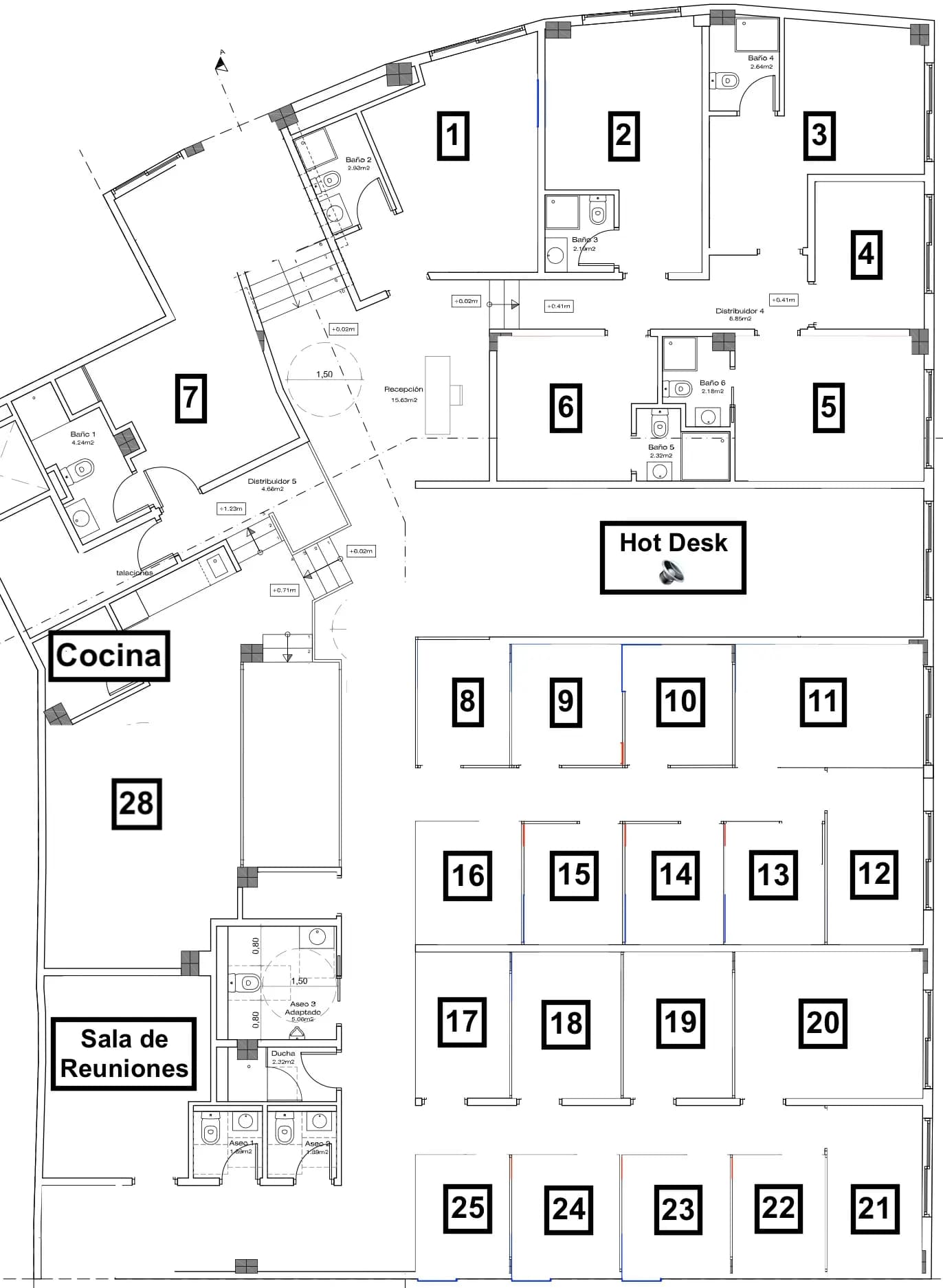 Numbered reference plan of Cowork Altea