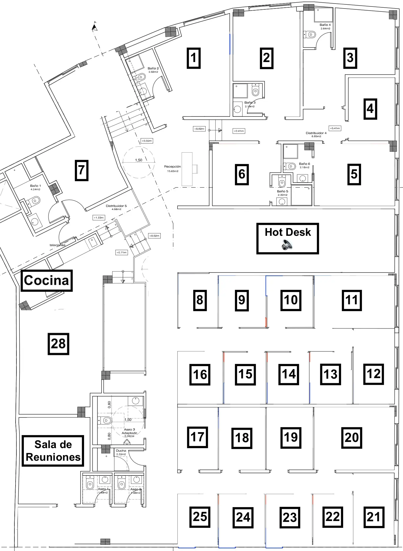 Numbered reference plan of Cowork Altea
