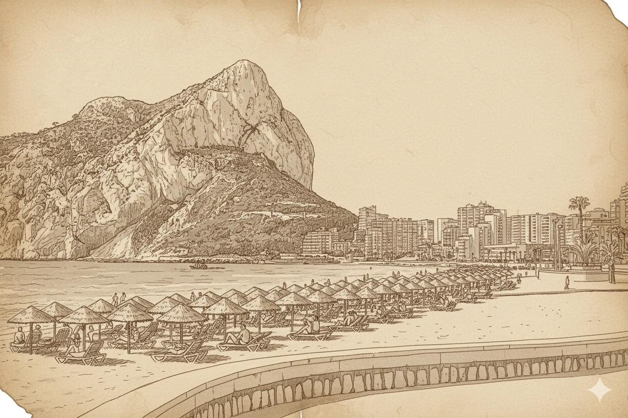 Aerial view of Calpe coastline with the Peñón de Ifach